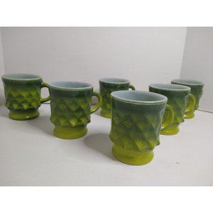 Vintage Fire King Green Anchor Hocking Kimberly Diamond Pattern Cup Mug